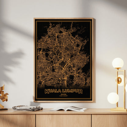 Kuala Lumpur Phosphor Map Poster - Amber CRT