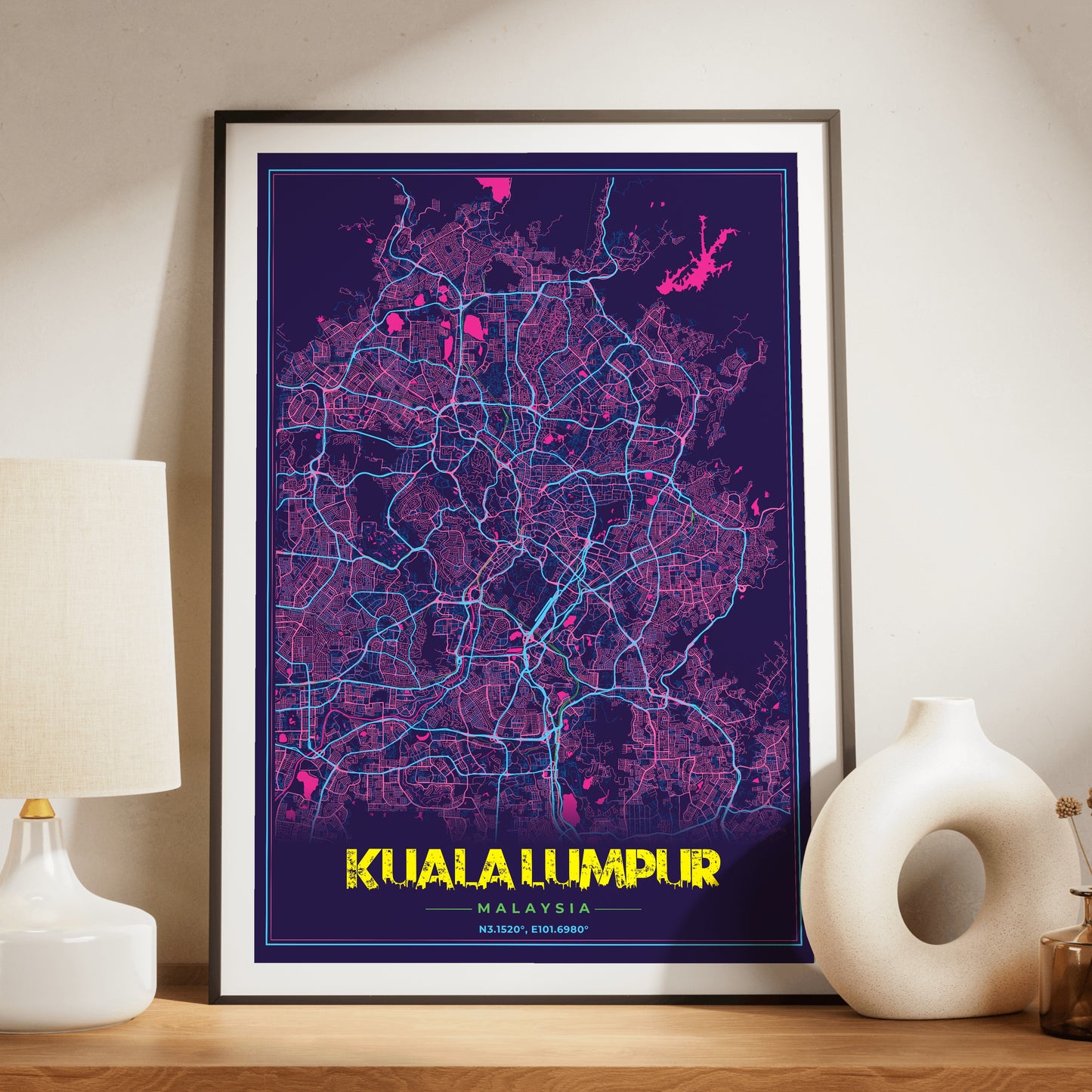Kuala Lumpur Cyberpunk Map Poster