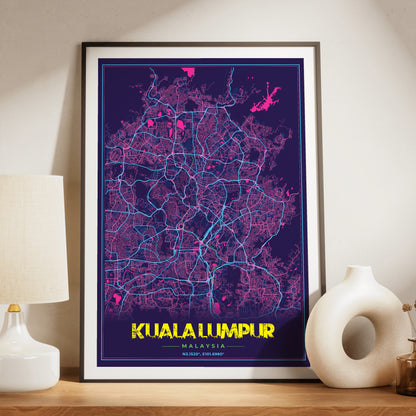 Kuala Lumpur Cyberpunk Map Poster