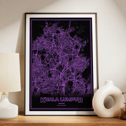 Kuala Lumpur Phosphor Map Poster - EGA Violet