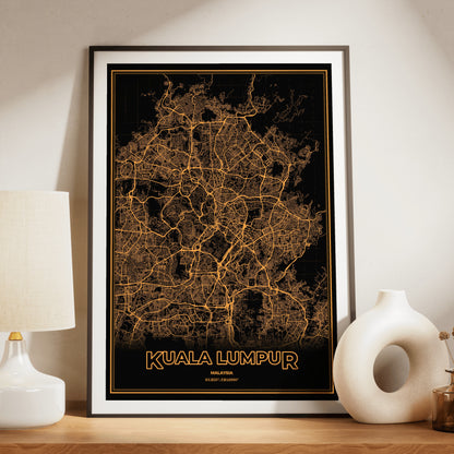Kuala Lumpur Phosphor Map Poster - Amber CRT