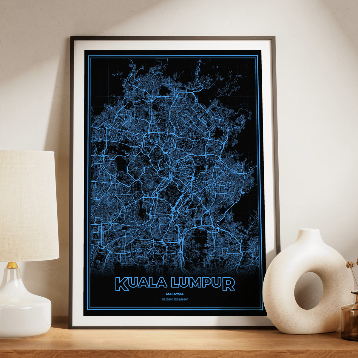 Kuala Lumpur Phosphor Map Poster - IBM Blue