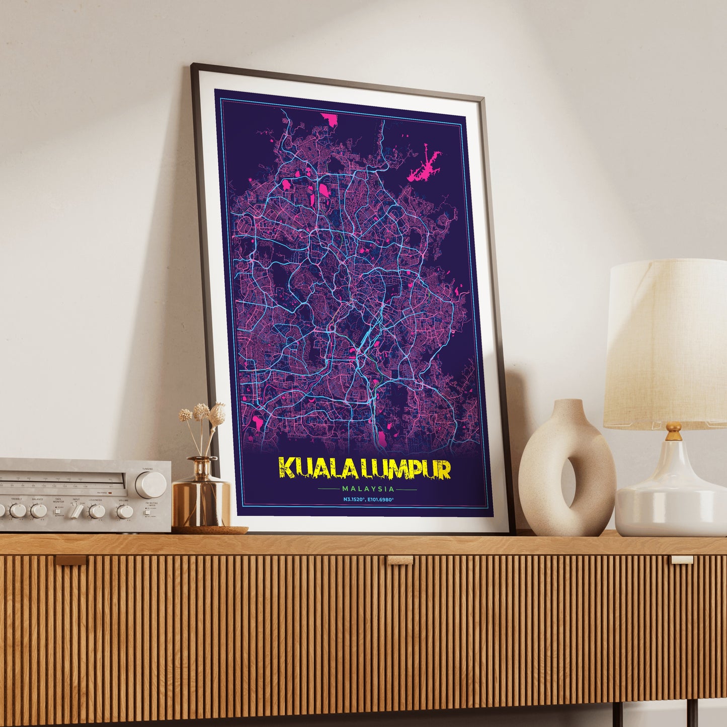 Kuala Lumpur Cyberpunk Map Poster