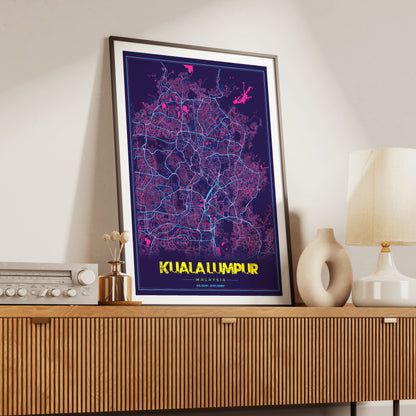 Kuala Lumpur Cyberpunk Map Poster