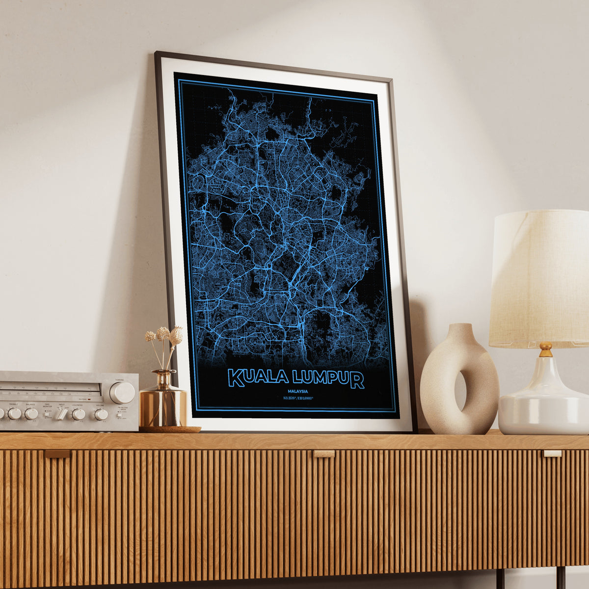 Kuala Lumpur Phosphor Map Poster - IBM Blue