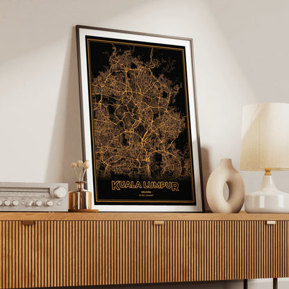 Kuala Lumpur Phosphor Map Poster - Amber CRT