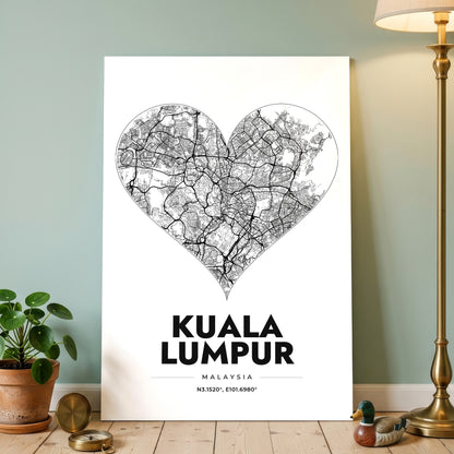 Kuala Lumpur Heart Map Poster