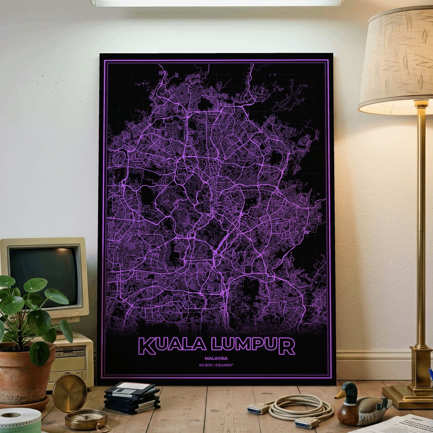 Kuala Lumpur Phosphor Map Poster - EGA Violet