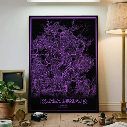 Kuala Lumpur Phosphor Map Poster - EGA Violet