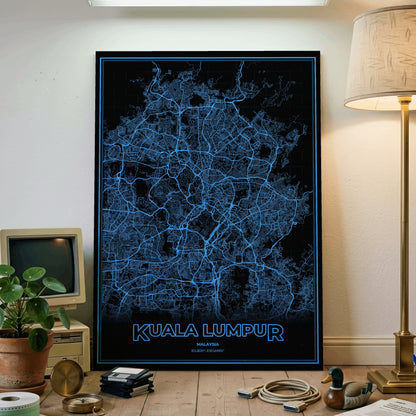 Kuala Lumpur Phosphor Map Poster - IBM Blue