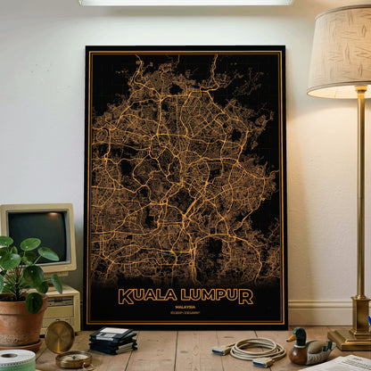Kuala Lumpur Phosphor Map Poster - Amber CRT