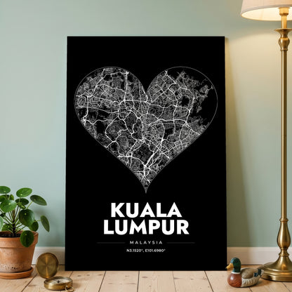 Kuala Lumpur Heart Map Poster