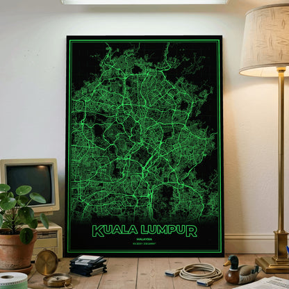 Kuala Lumpur Phosphor Map Poster - Phosphor Green