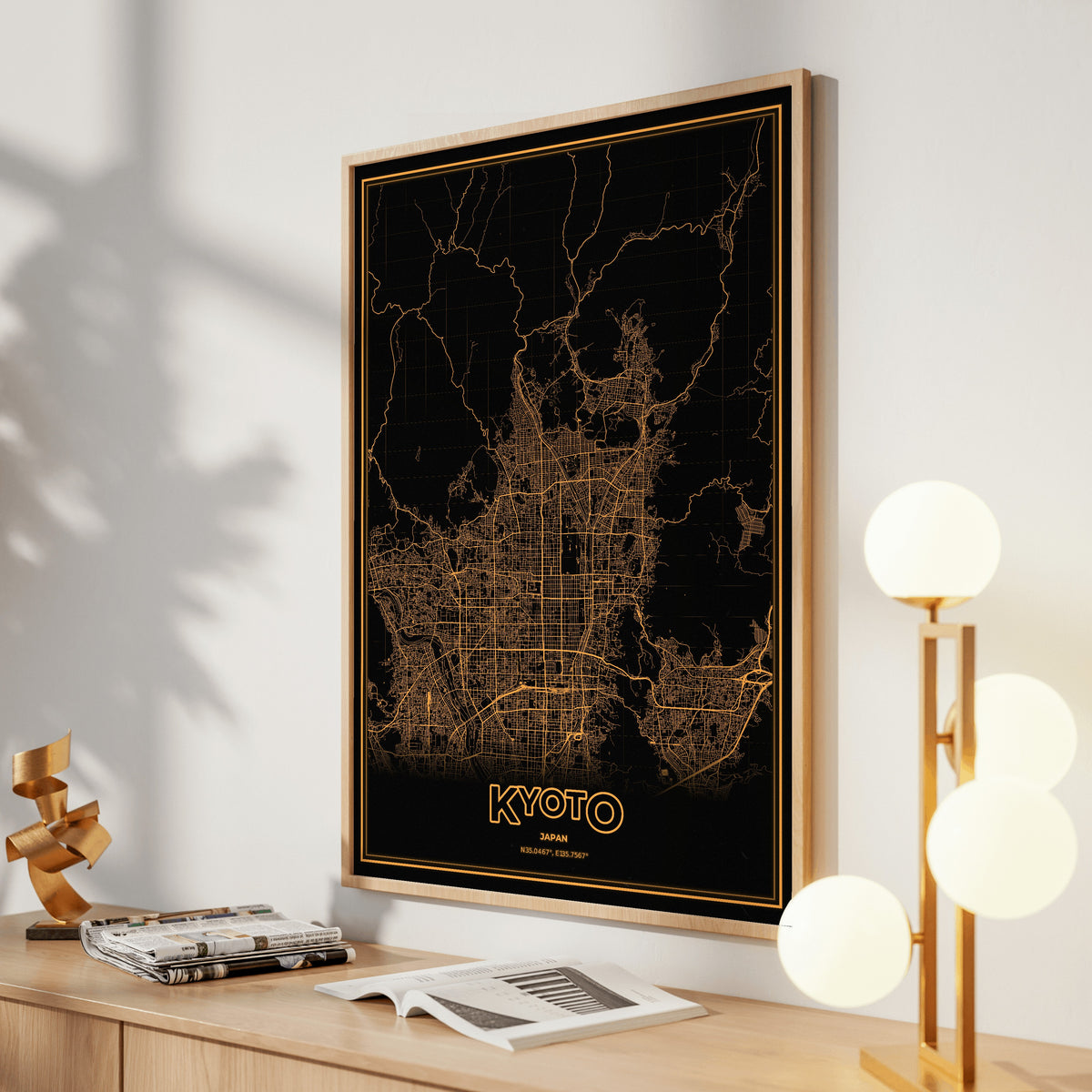 Kyoto Phosphor Map Poster - Amber CRT