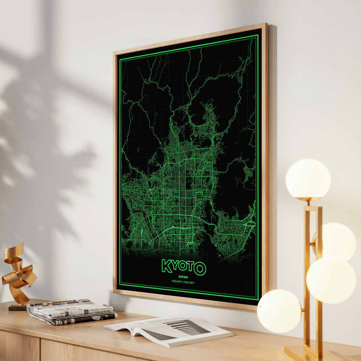 Kyoto Phosphor Map Poster - Phosphor Green