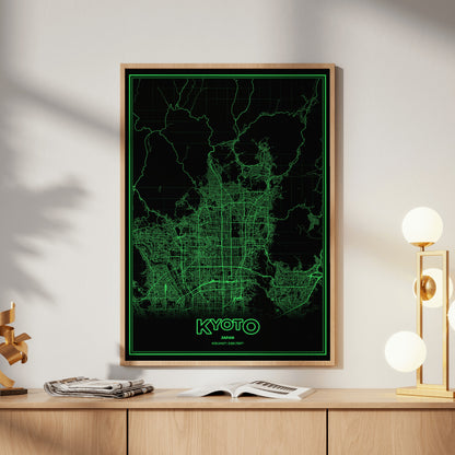 Kyoto Phosphor Map Poster - Phosphor Green