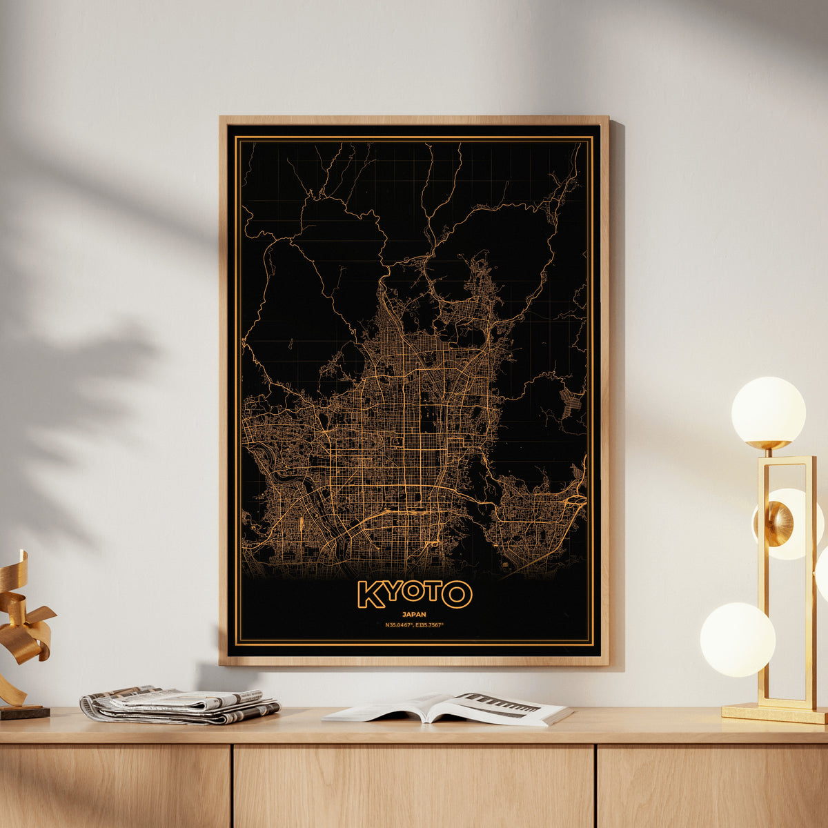 Kyoto Phosphor Map Poster - Amber CRT