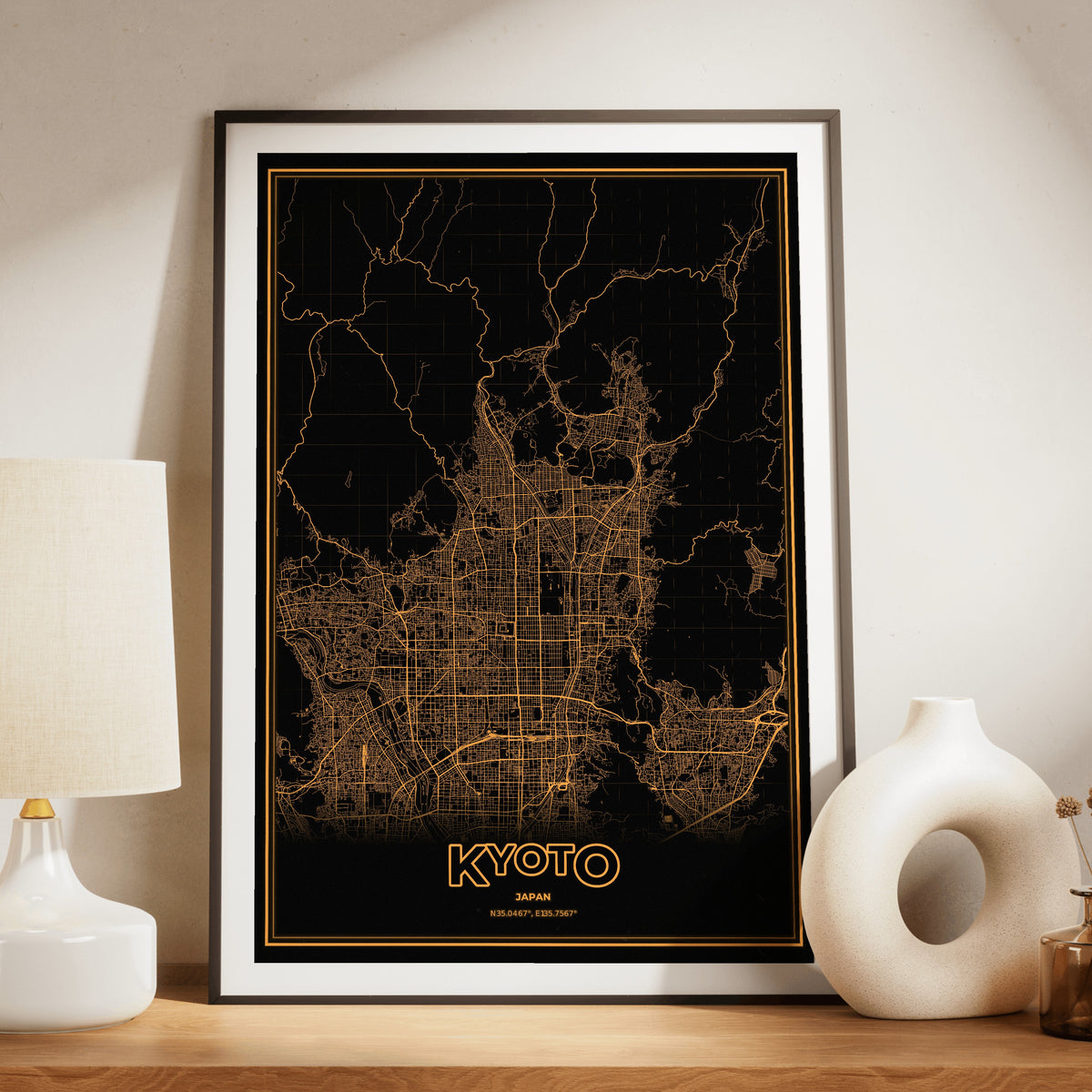 Kyoto Phosphor Map Poster - Amber CRT