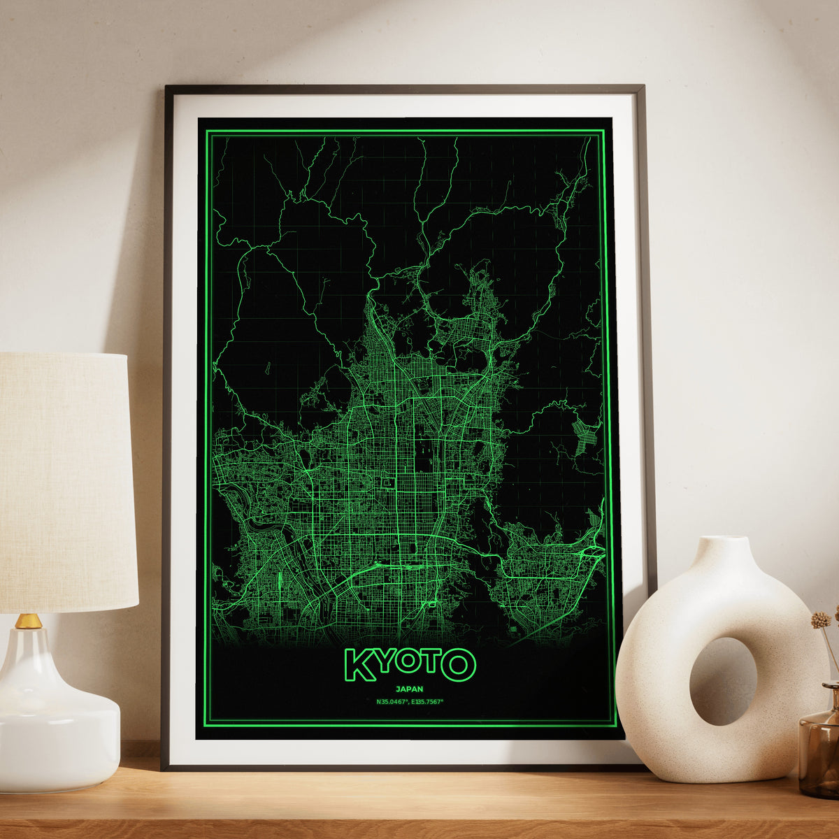 Kyoto Phosphor Map Poster - Phosphor Green