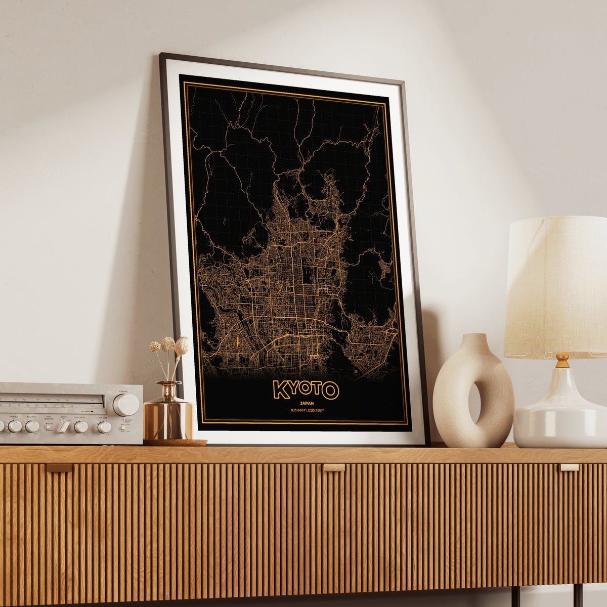 Kyoto Phosphor Map Poster - Amber CRT