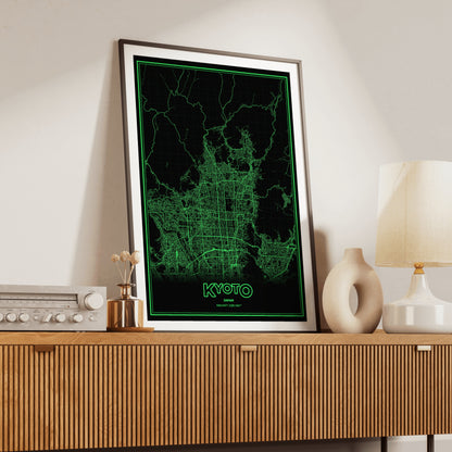 Kyoto Phosphor Map Poster - Phosphor Green