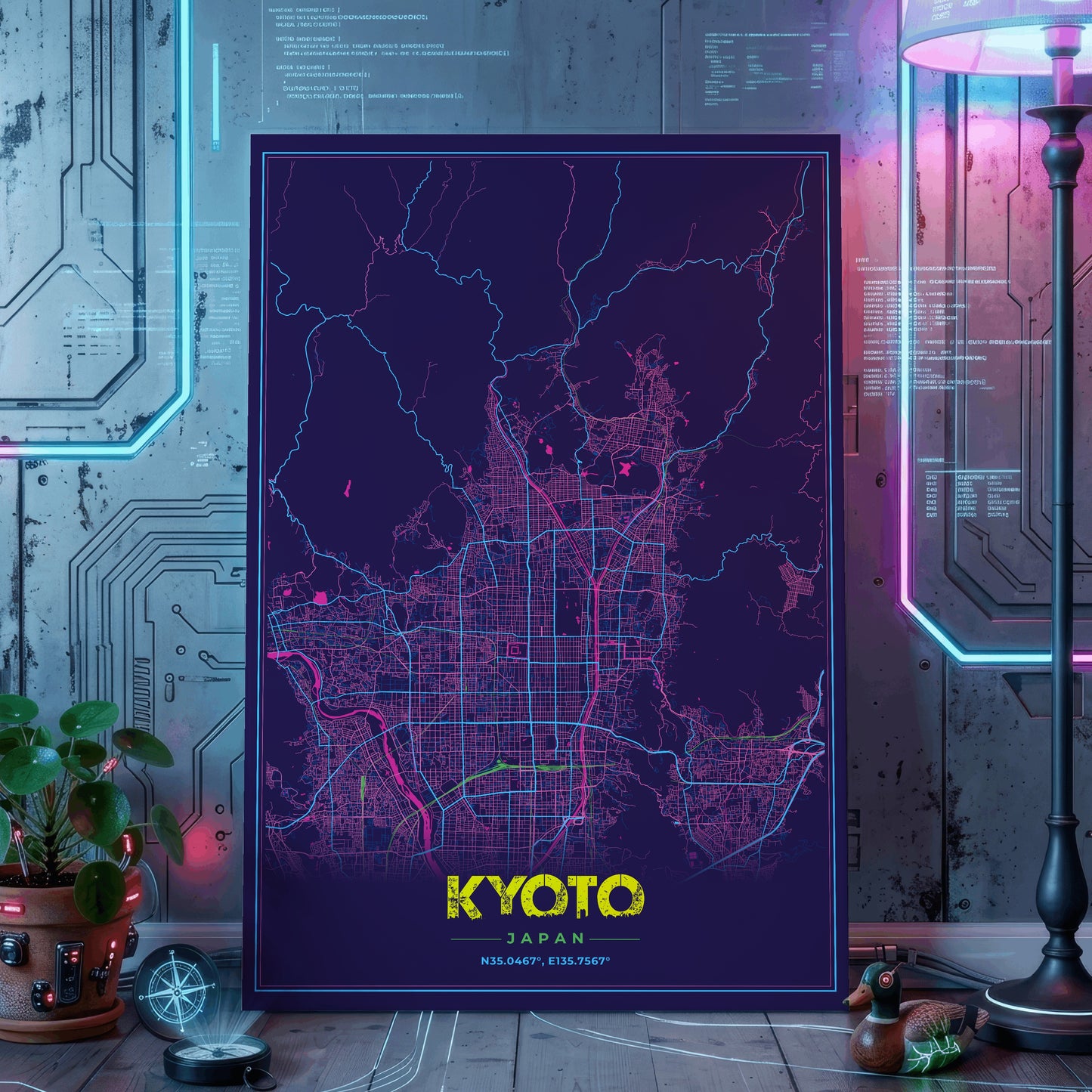 Kyoto Cyberpunk Map Poster