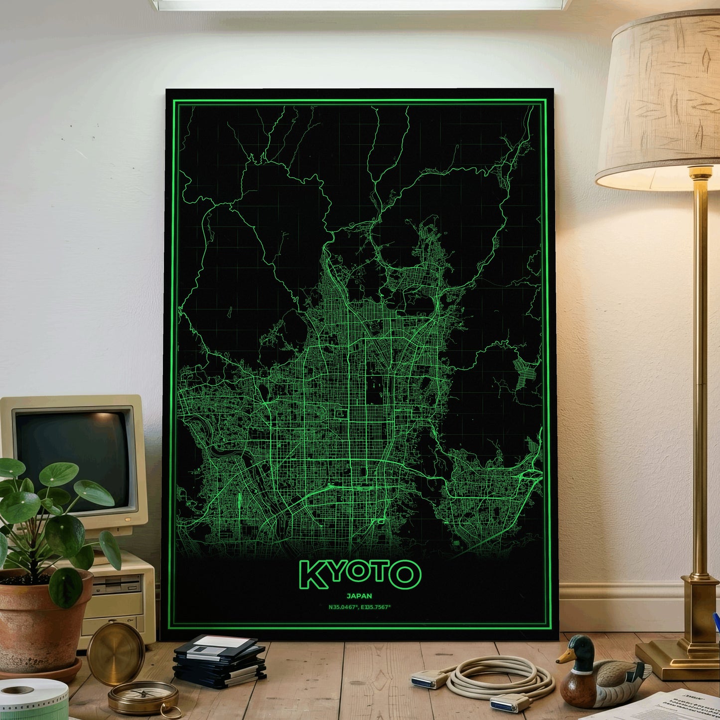 Kyoto Phosphor Map Poster - Phosphor Green