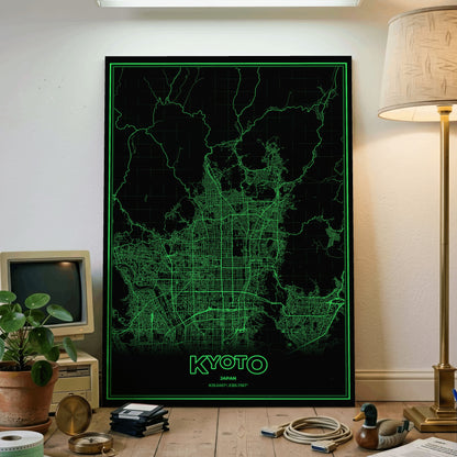 Kyoto Phosphor Map Poster - Phosphor Green