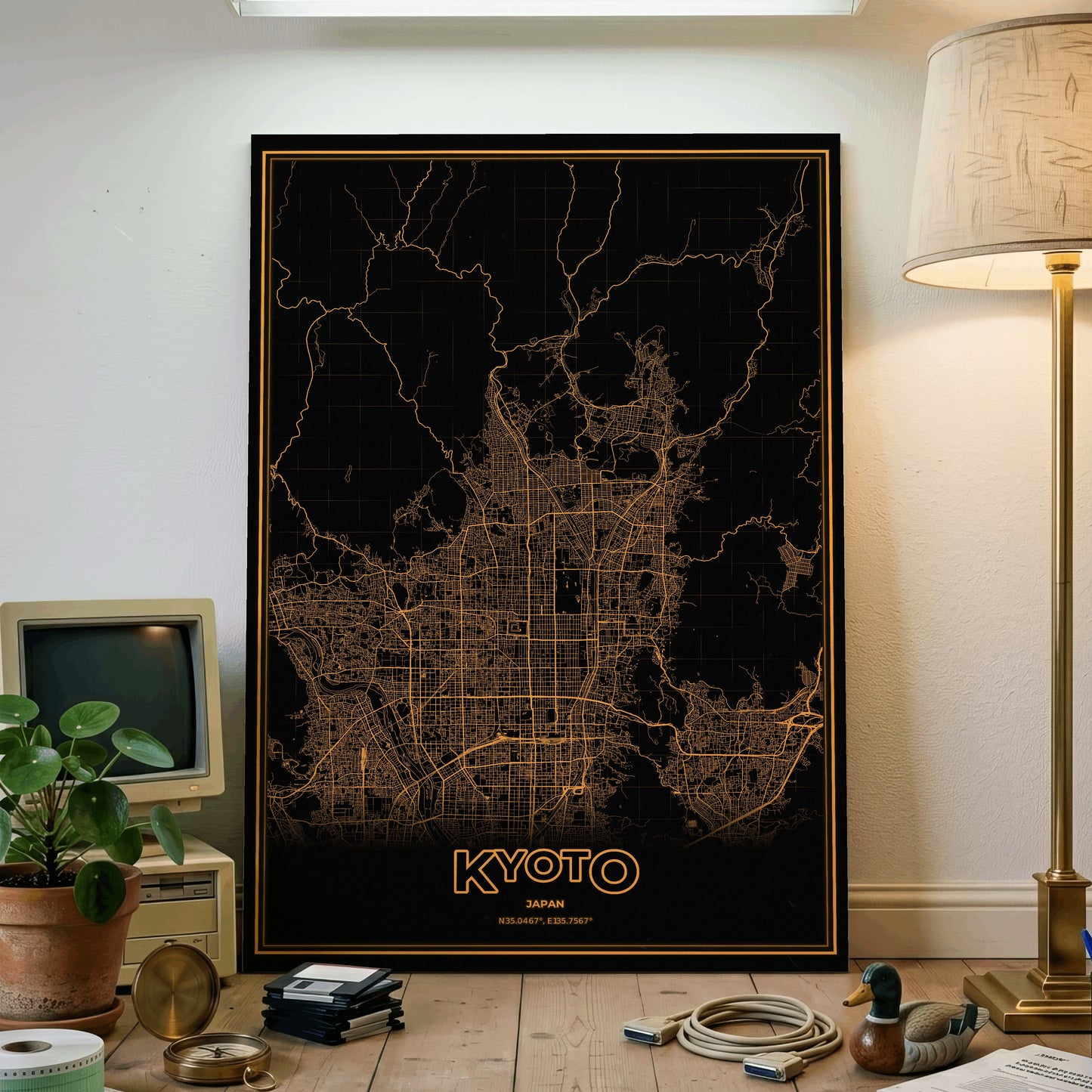Kyoto Phosphor Map Poster - Amber CRT