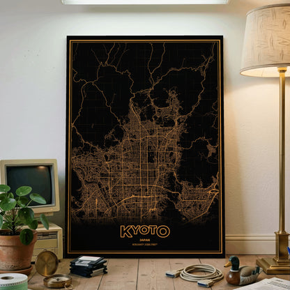 Kyoto Phosphor Map Poster - Amber CRT