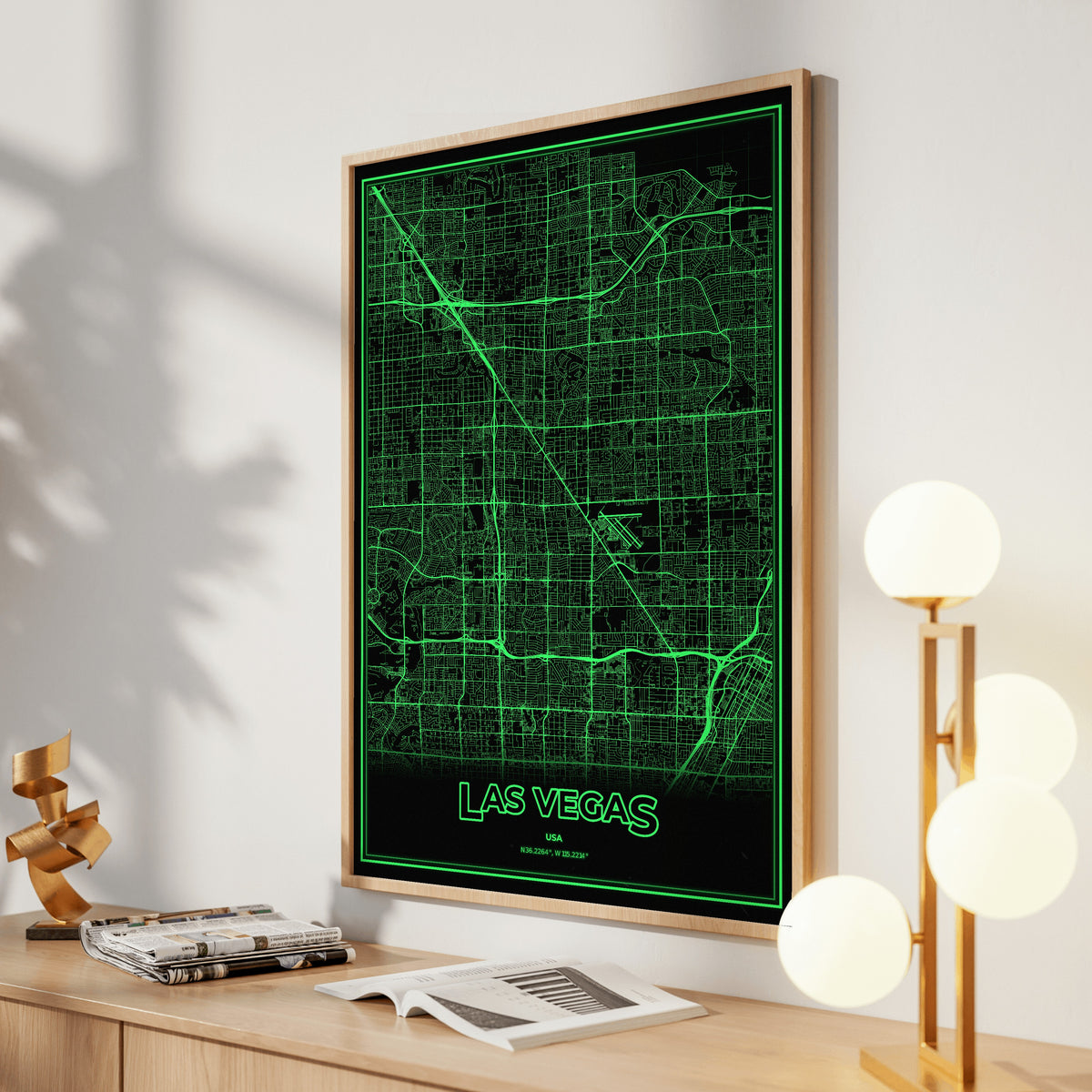 Las Vegas Phosphor Map Poster - Phosphor Green