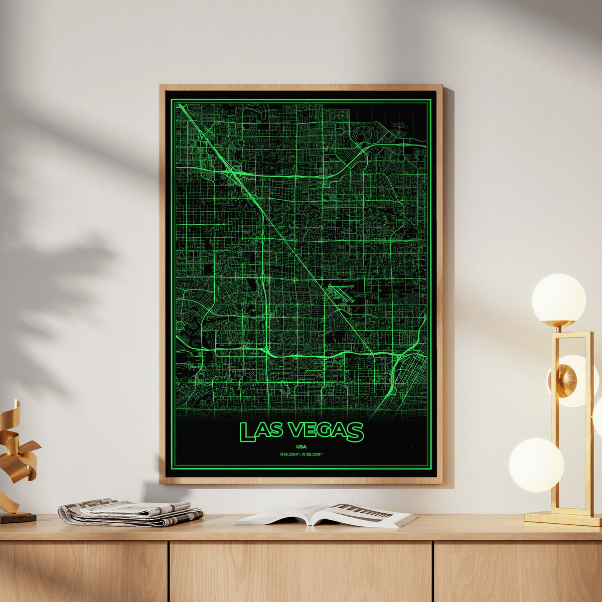 Las Vegas Phosphor Map Poster - Phosphor Green