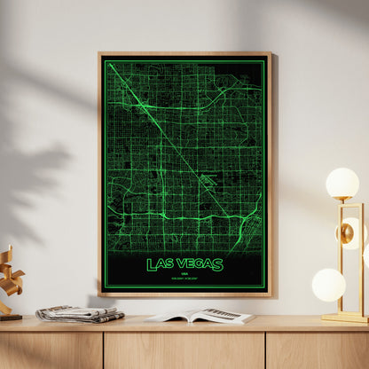 Las Vegas Phosphor Map Poster - Phosphor Green