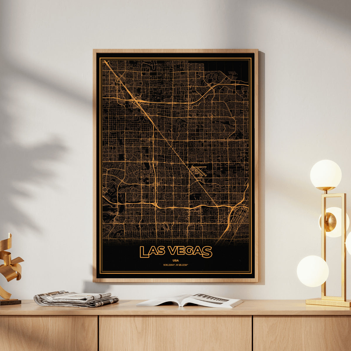 Las Vegas Phosphor Map Poster - Amber CRT