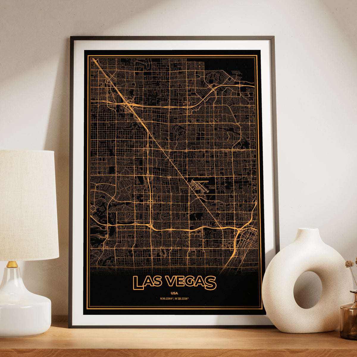 Las Vegas Phosphor Map Poster - Amber CRT