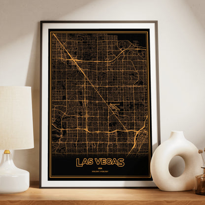 Las Vegas Phosphor Map Poster - Amber CRT