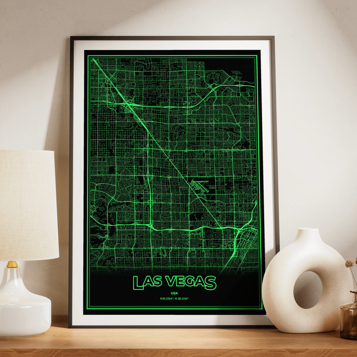 Las Vegas Phosphor Map Poster - Phosphor Green
