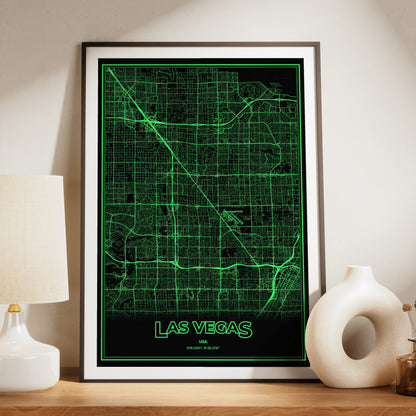 Las Vegas Phosphor Map Poster - Phosphor Green