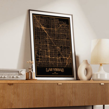 Las Vegas Phosphor Map Poster - Amber CRT