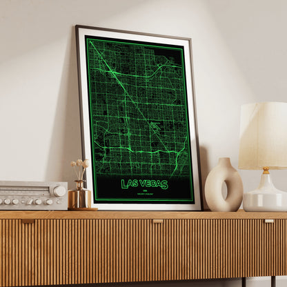 Las Vegas Phosphor Map Poster - Phosphor Green