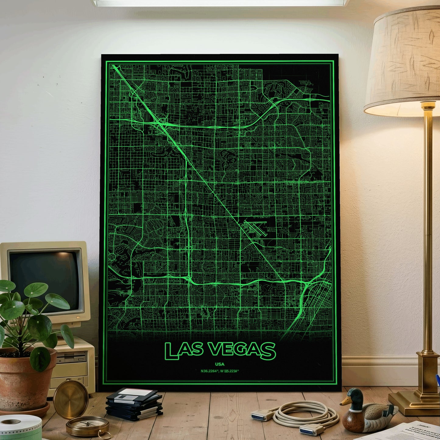 Las Vegas Phosphor Map Poster - Phosphor Green