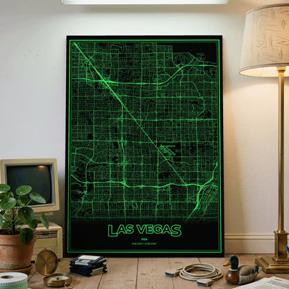 Las Vegas Phosphor Map Poster - Phosphor Green