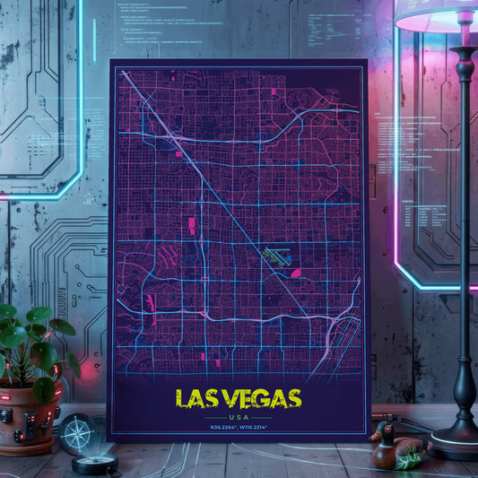 Las Vegas Cyberpunk Map Poster