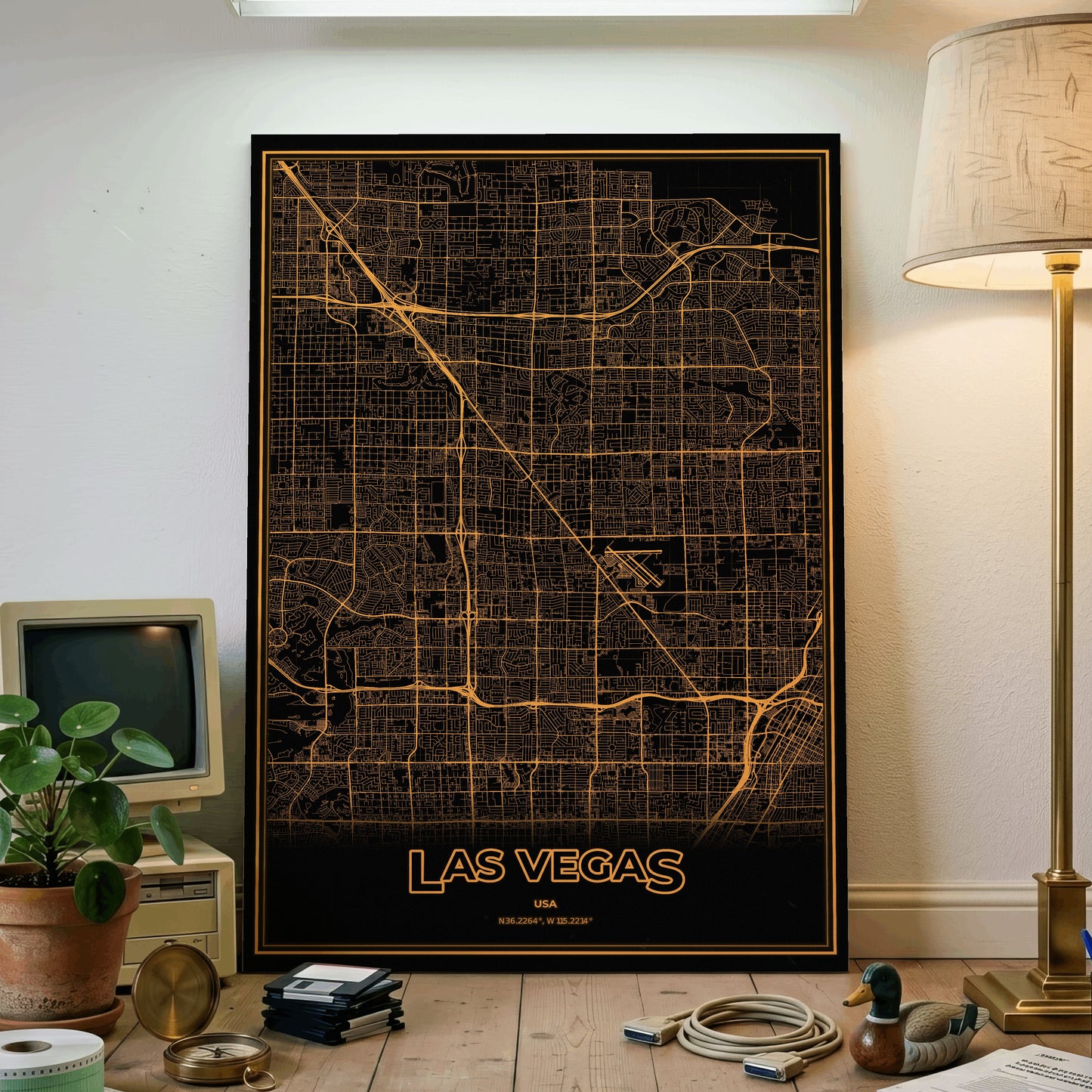 Las Vegas Phosphor Map Poster - Amber CRT