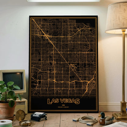 Las Vegas Phosphor Map Poster - Amber CRT