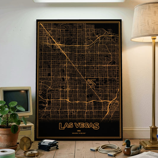 Las Vegas Phosphor Map Poster - Amber CRT
