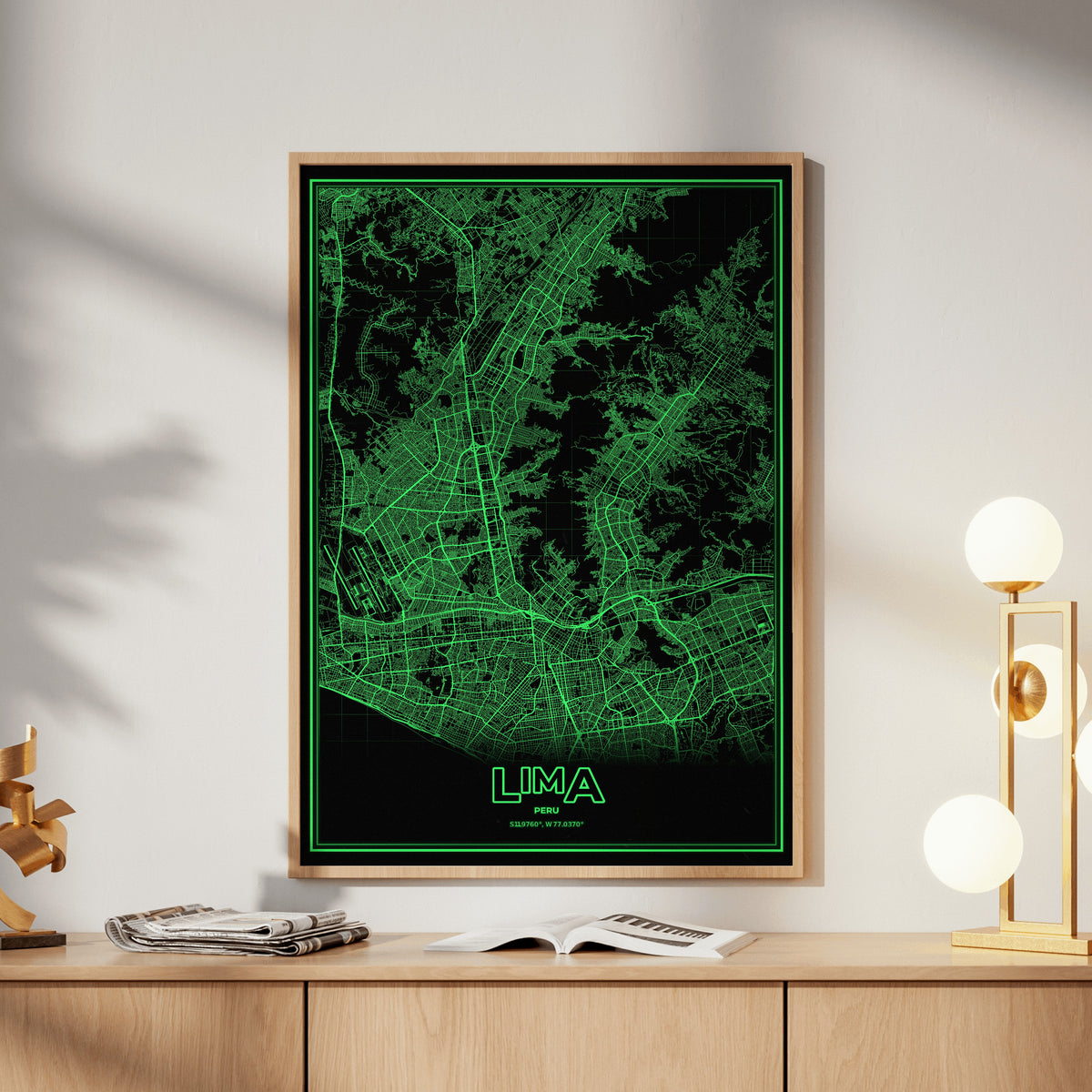 Lima Phosphor Map Poster - Phosphor Green