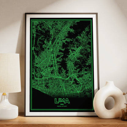 Lima Phosphor Map Poster - Phosphor Green