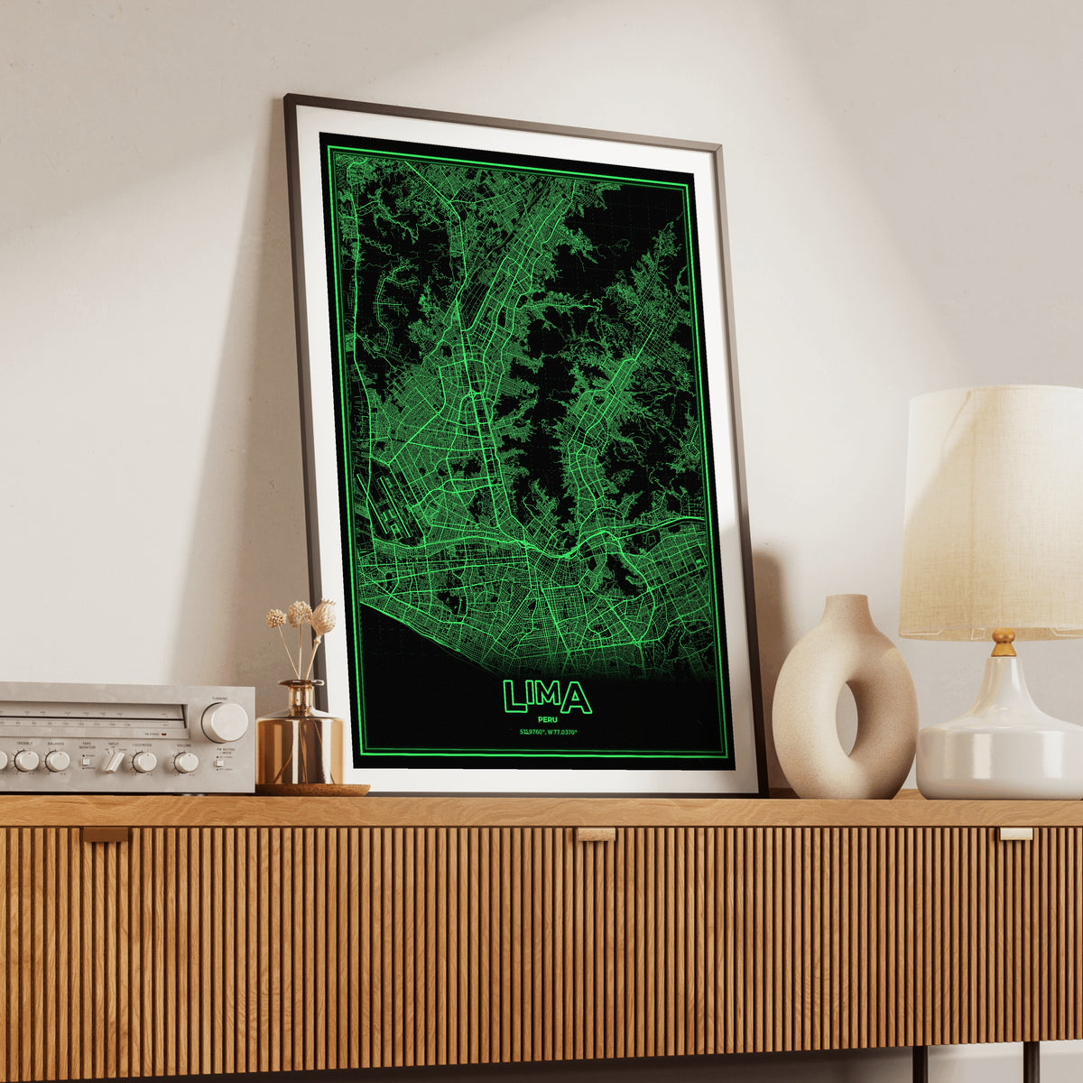 Lima Phosphor Map Poster - Phosphor Green