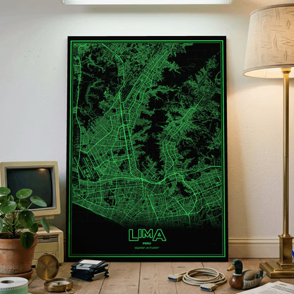 Lima Phosphor Map Poster - Phosphor Green